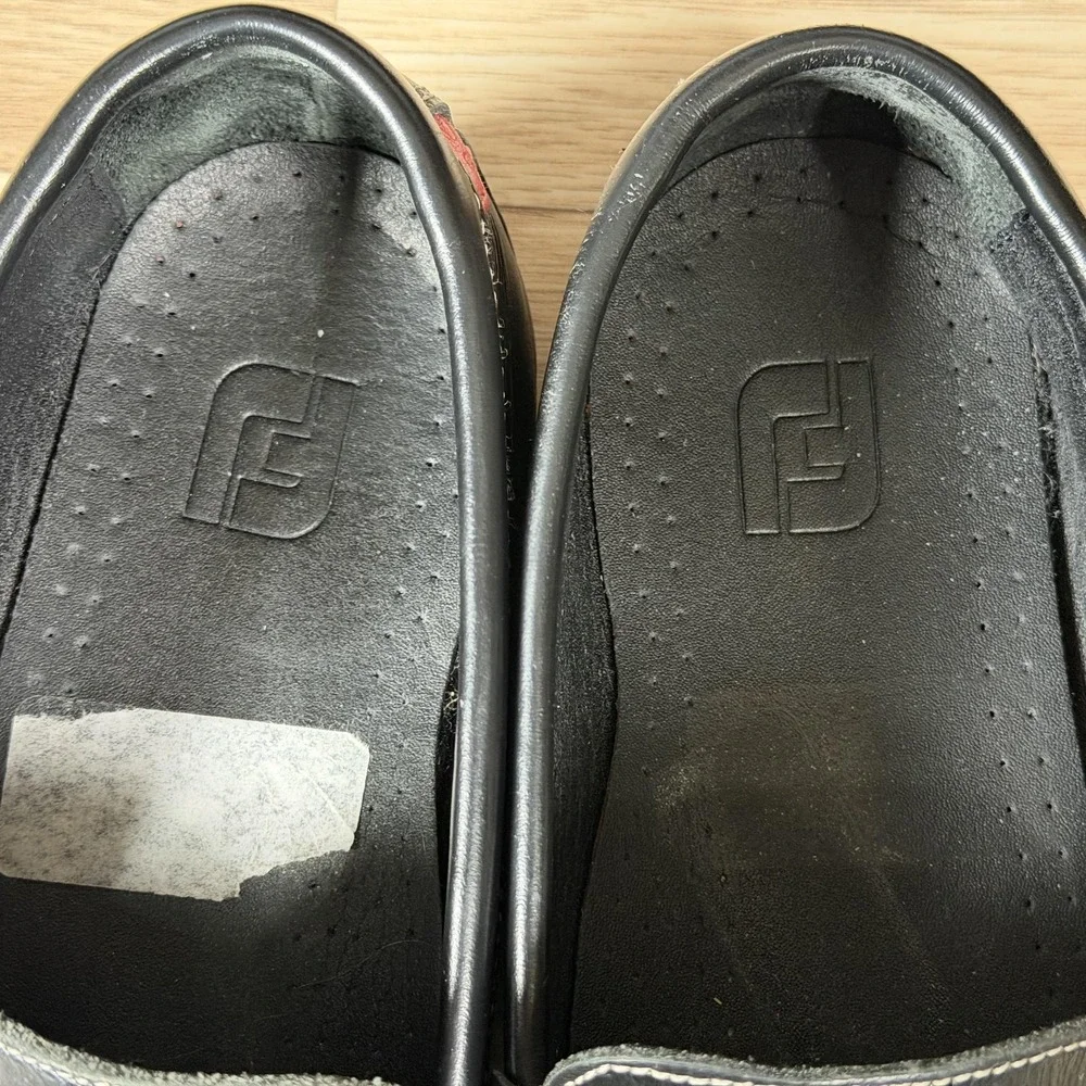 FootJoy Loafers Mens Size 7.5 Black Red Leather Slip On Casual Shoes Golf 79015